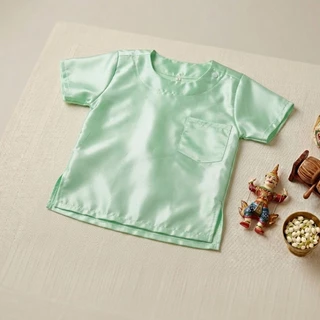 เสื้อไทยเด็กชาย,เสื้อไทยคอกลมผ่าไหล่ ราคาถูกพร้อมส่ง(เสื้ออย่างเดียว)