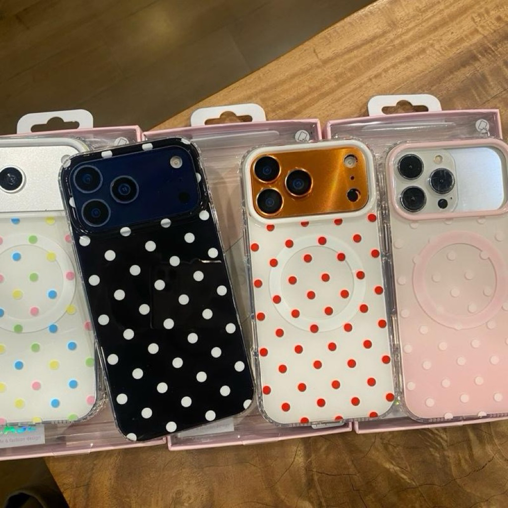 เคสอะครีลิคสกรีนลายจุด มีที่ชาร์จไร้สาย ขอบหนากันกระแทก งานเงา ปุ่ม camera control ปิด