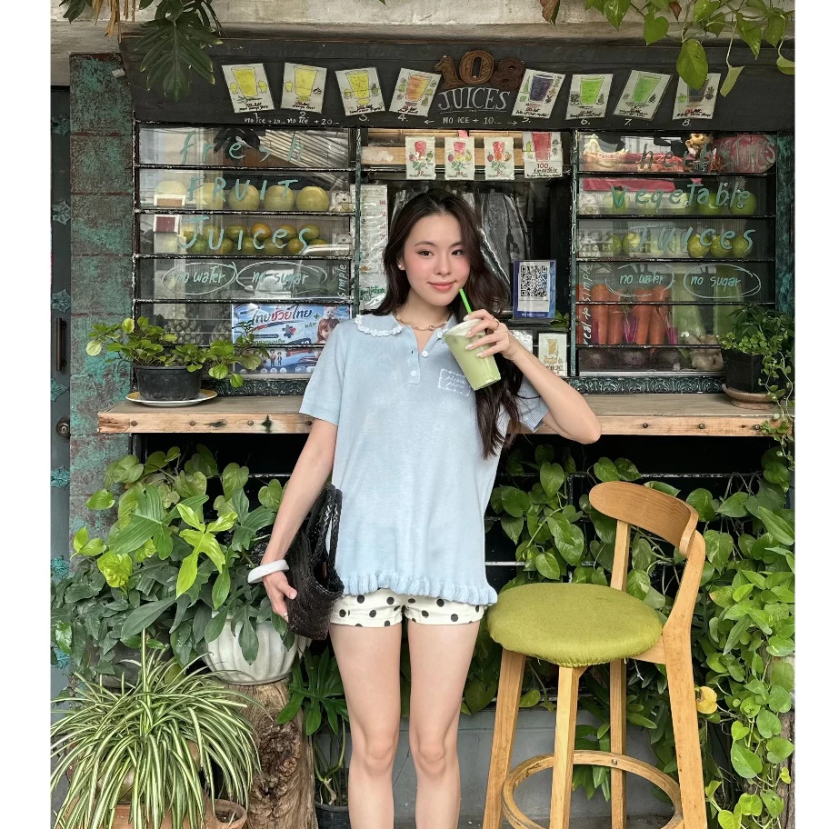 Ella Lace Knit Polo เสื้อโปโลไหมพรมคอลูกไม้