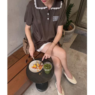 Ella Lace Knit Polo เสื้อโปโลไหมพรมคอลูกไม้