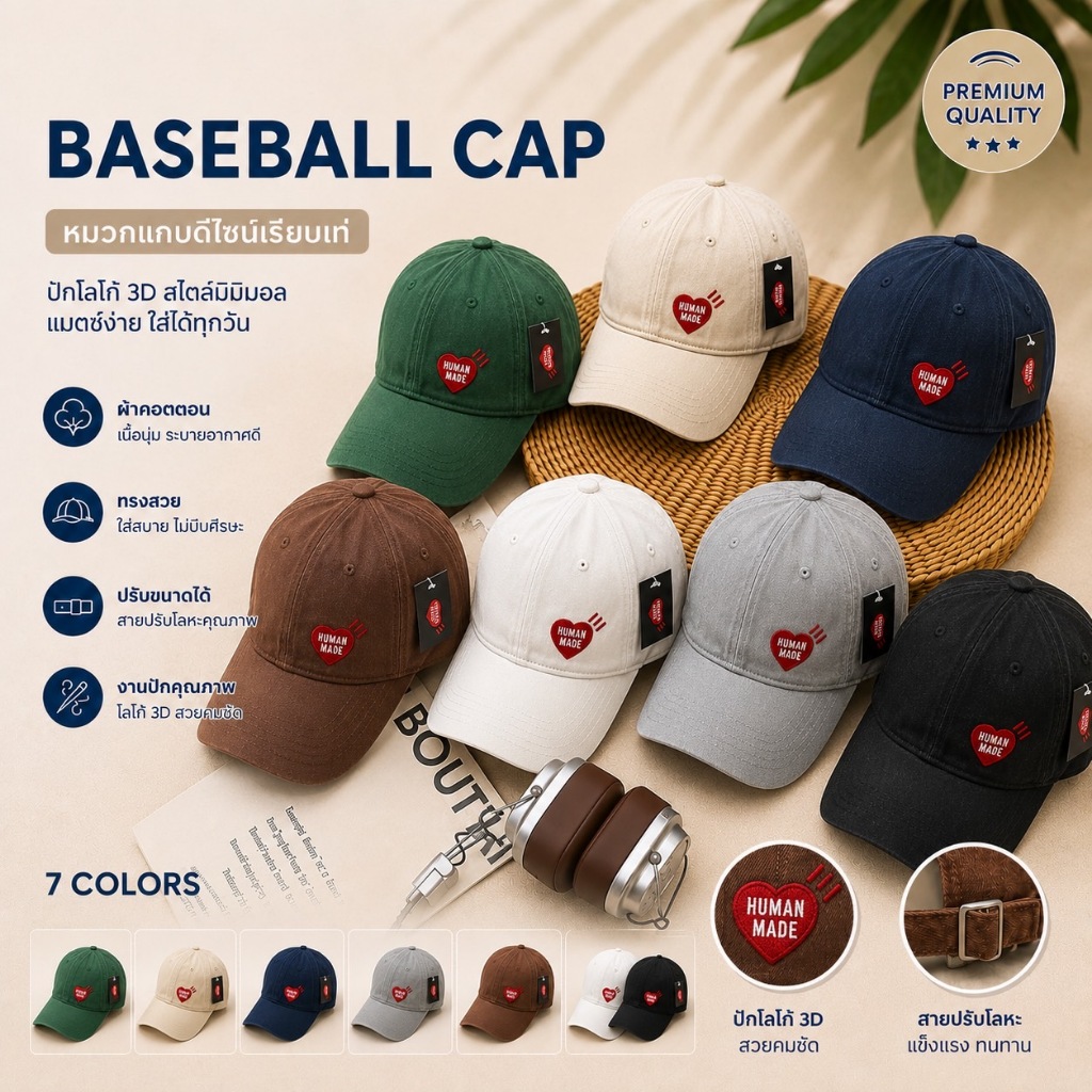 หมวกแก๊ป HUMAN MADE Cap สไตล์แฟชั่น มีบริการเก็บเงินปลายทาง Fashion Summer