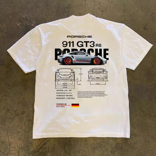 เสื้อยืดลายโลโก้ Porsche ผ้าฝ้ายสีดำ ทรงเบสิกใส่ง่าย สายรถสปอร์ต
