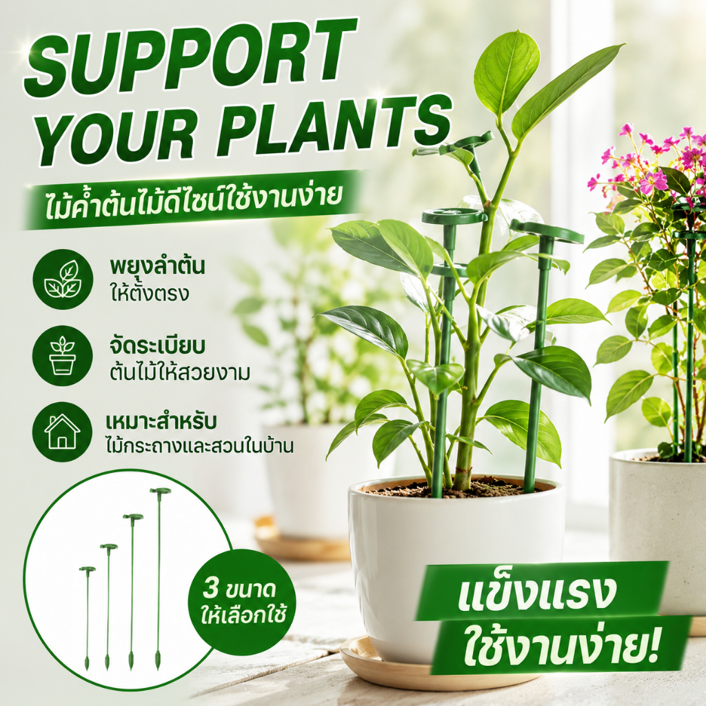 🌿 SUPPORT YOUR PLANTS ไม้ค้ำต้นไม้ดีไซน์ใช้งานง่าย ช่วยพยุงลำต้นให้ดูเป็นระเบียบ เหมาะสำหรับไม้กระถางและสวนในบ้าน