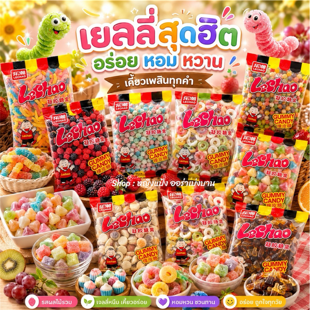 เยลลี่ Lechao เยลลี่น้ำแข็ง เยลลี่โดนัท เยลลี่ไข่ดาว เยลลี่เบอร์รี่ เยลลี่ปีโป้กรอบ เยลลี่แท่งเกร็ด พร้อมส่ง