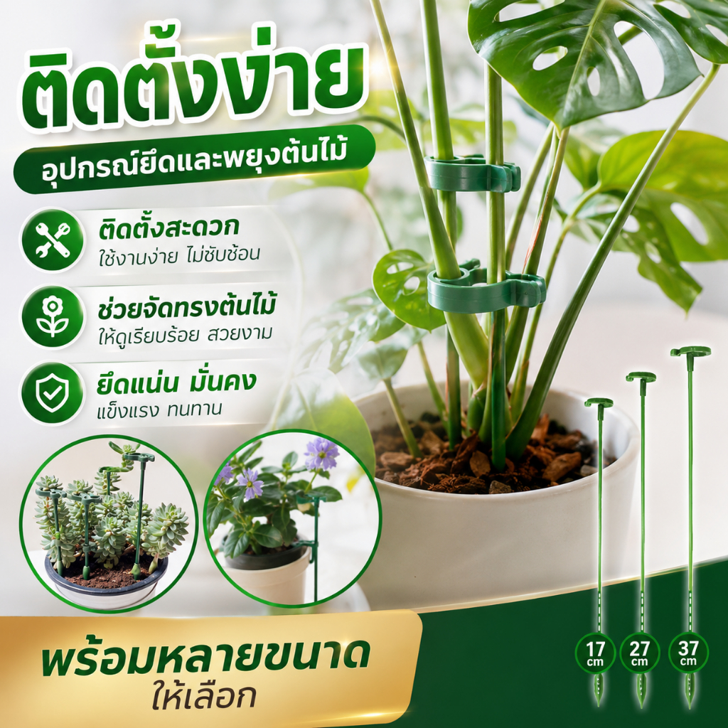 🌱 ติดตั้งง่าย อุปกรณ์ยึดและพยุงต้นไม้ ติดตั้งสะดวก ช่วยจัดทรงต้นไม้ให้ดูเรียบร้อย พร้อมหลายขนาดให้เลือก