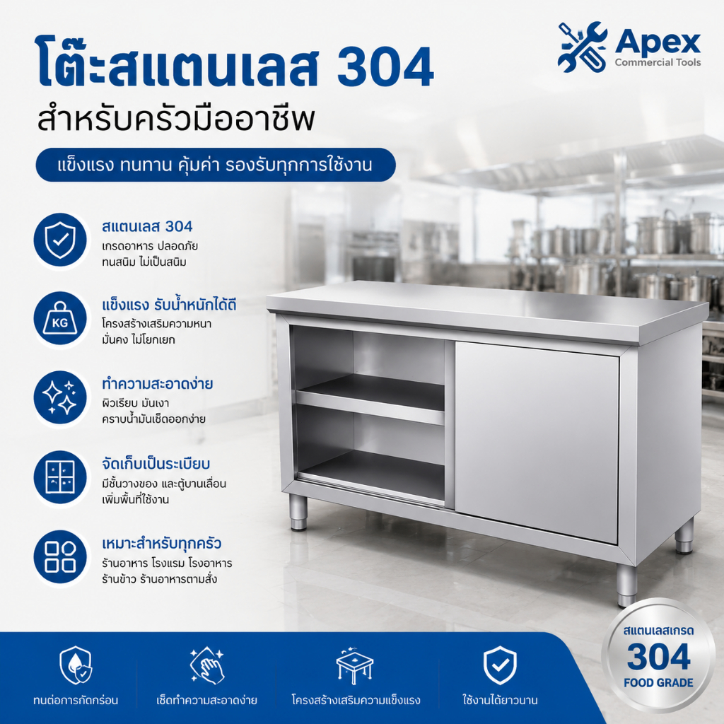【ขายสต็อก】ท็อปครัวสแตนเลส เขียงสแตนเลส304 พร้อมประตูบานเลื่อน เขียง ตู้เก็บของ เขียงตัดผัก เชิงพาณิชย์ร้านอาหารสุดพิเศ⚡️