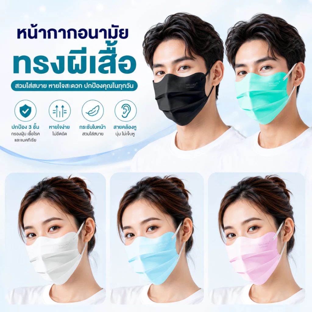 【เเมสผีเสื้อ】Wallias Medical Face Mask หน้ากากอนามัยทรงผีเสื้อ หน้ากากใส่สบาย หนา3ชั้นแมสกันฝุ่น PM2.5 ป้องกันเชื้อโรค thumbnail 8