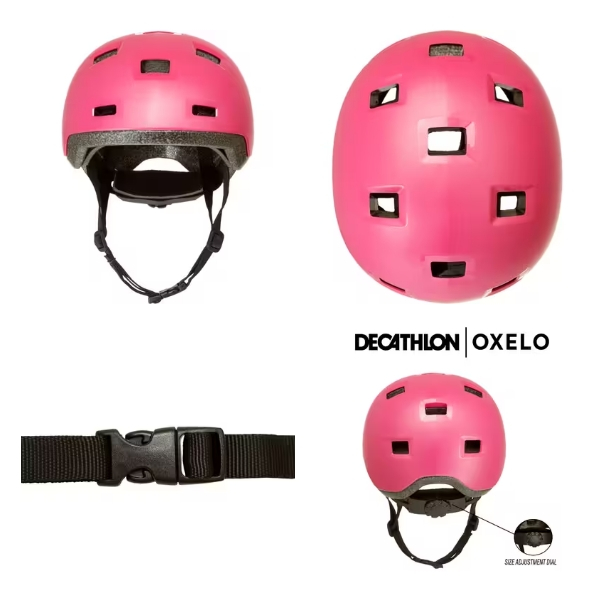 used มือสอง หมวกกันน็อคเด็ก Oxelo สีชมพู ปรับได้ ใส่ป้องกันสำหรับเด็กเล่นอินไลน์สเก็ต Dechatlon
