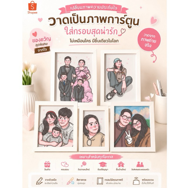 กรอบพร้อมรูปวาด รูปมินิมอล ของขวัญวันเกิด กรอบขนาด 4x6 นิ้ว