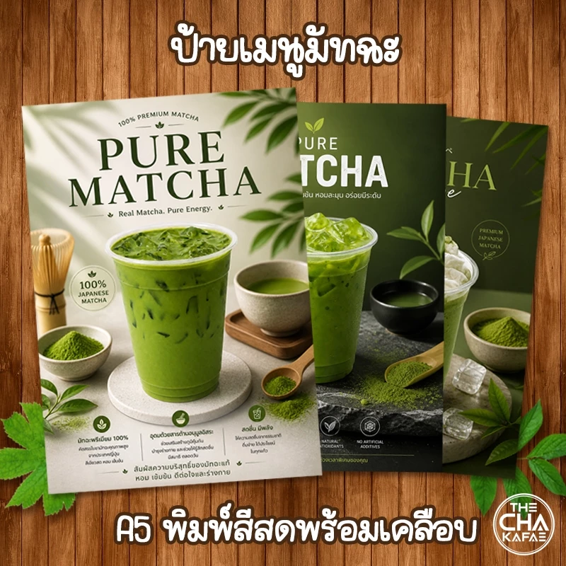 (A5 มัทฉะ) ป้ายเมนูเครื่องดื่ม ขนาด A5 เคลือบใสแข็ง