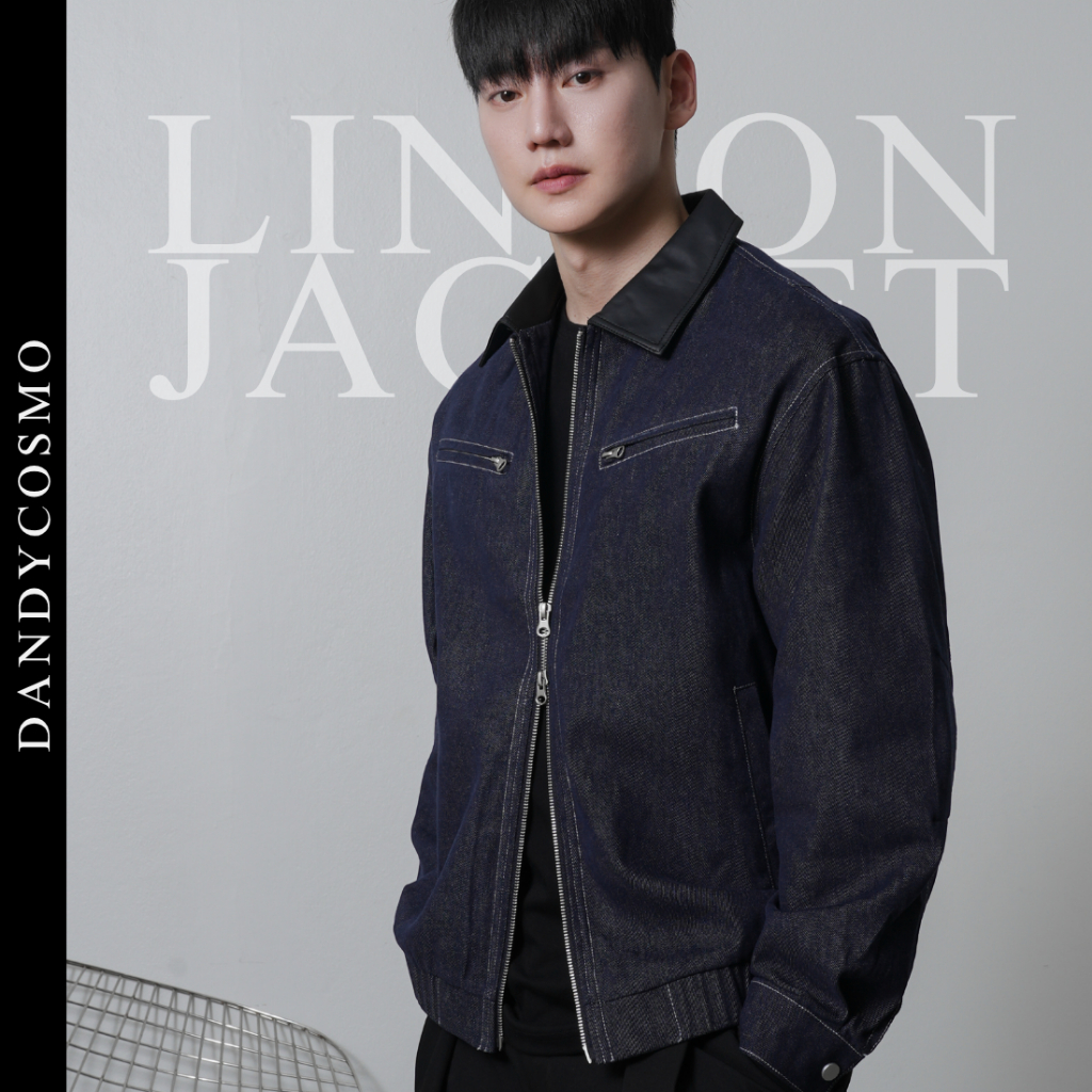 DANDY COSMO |แจ็คเก็ต รุ่น LINTON สียีนส์ ปกคอหนัง ดีไซน์มีเอกลักษณ์ ซับในอย่างดี ตัดเย็บระดับ Tailor made