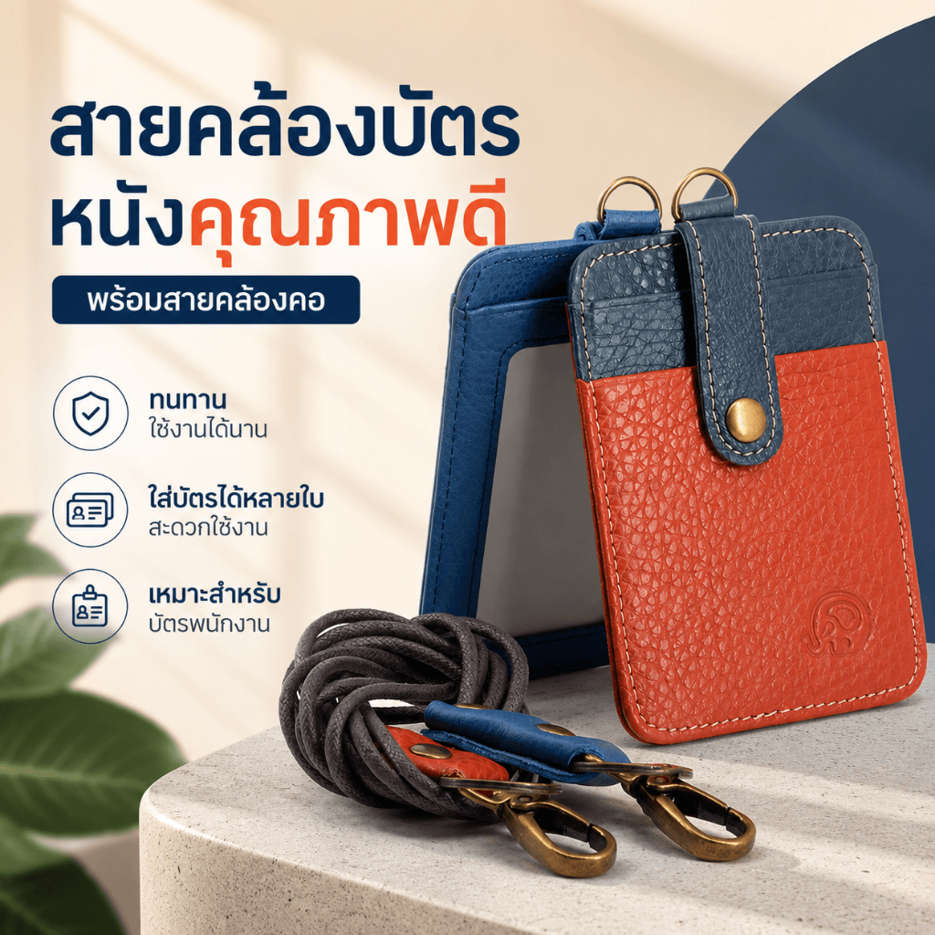 สายคล้องบัตร หนังแท้ ซองใส่การ์ด Card Holder ที่ใส่บัตรพนักงาน คล้องคอ บัตรประชาชน บัตรเครดิต