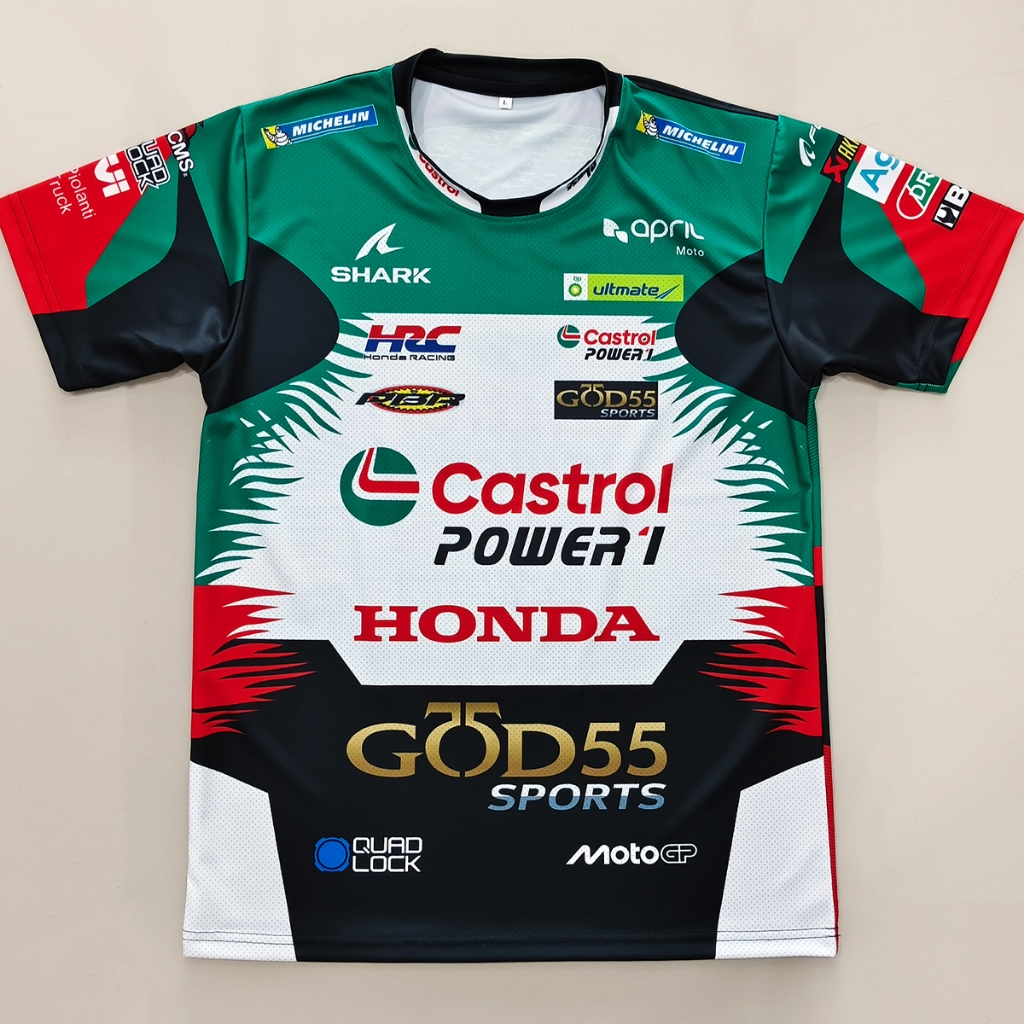 เสื้อ MotoGP เสื้อแขนสั้นคอกลมโมโตจีพี ทีม คาสตรอล ฮอนด้า เอชอาร์ที #MG0295 รุ่น Zarco#5 พิมพ์ทั้งตัว ไซส์ S-5XL