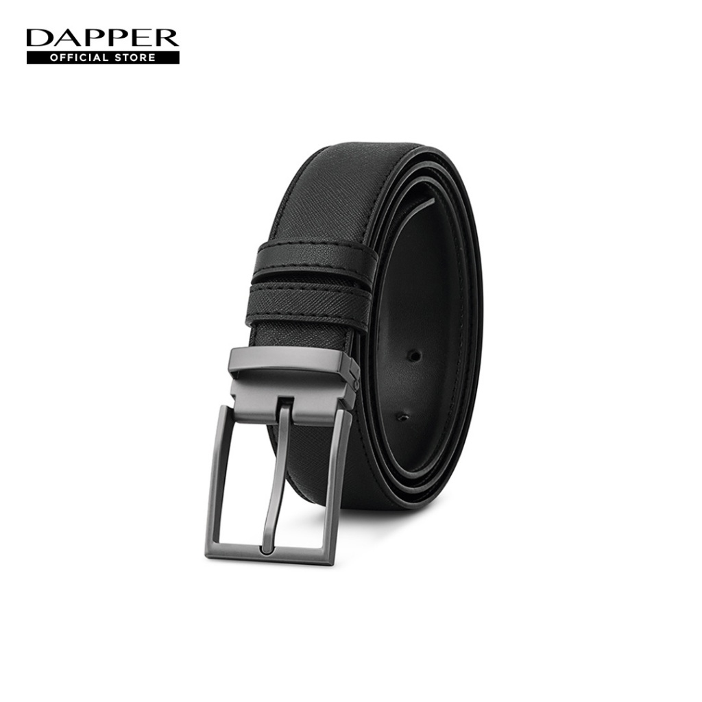 DAPPER เข็มขัดหนัง Saffiano Reversible Belt ใส่ได้ 2 ด้าน สีดำ (BBC/BK/1296PG)