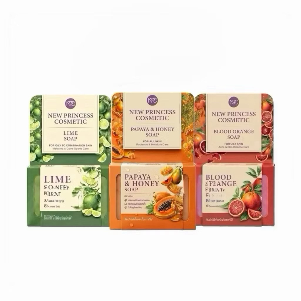 สบู่มะละกอน้ำผึ้ง / สบู่มะนาว / สบู่ส้มเลือด NPC New Princess Cosmetic Soap.ขนาด 60 กรัม