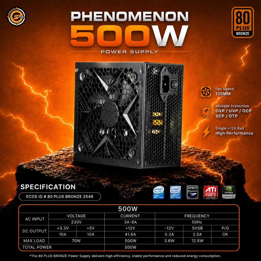 [ส่งฟรี] Neolution E-Sport PHENOMENON 500W Power Supply 80 Plus Bronze PSU เพาเวอร์ซัพพลาย