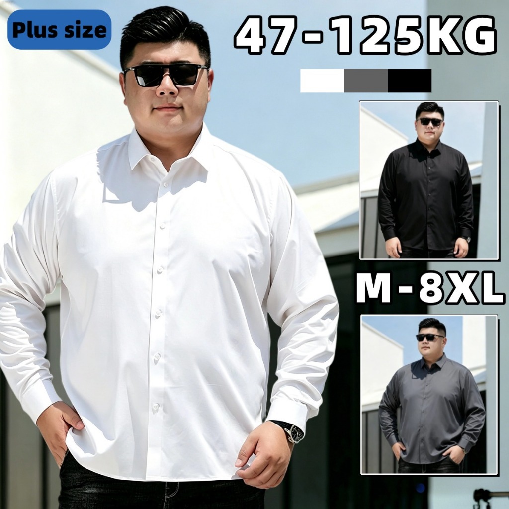 📍47-125KG📍เสื้อผู้ชายไซส์ใหญ่ เสื้อเชิ้ตแขนยาว ทรงหลวม ผ้านุ่มใส่สบายไม่ร้อน ทันสมัยและลำลอง