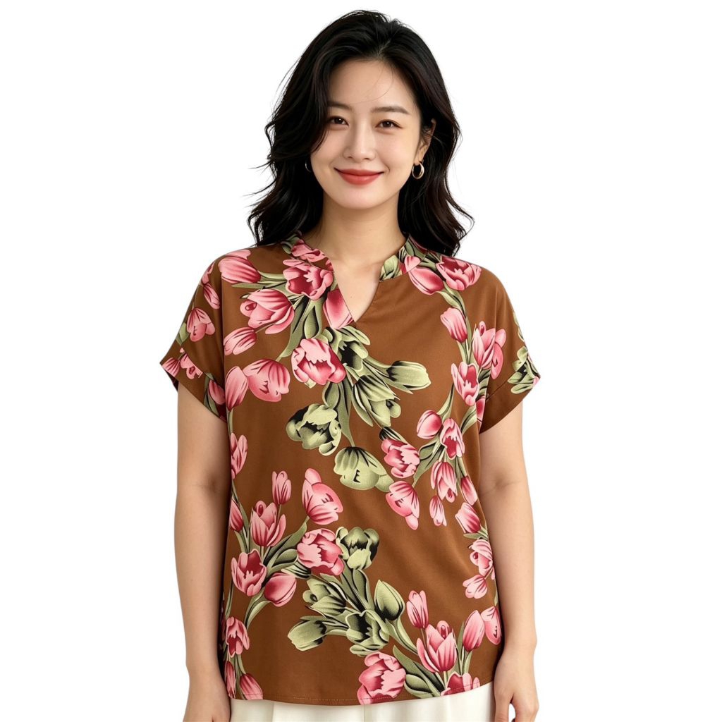 อก 50 นิ้ว เสื้อสาวอวบคอจีนผ้าไหมอิตาลี ผ้าไม่ต้องรีด ใส่สบาย