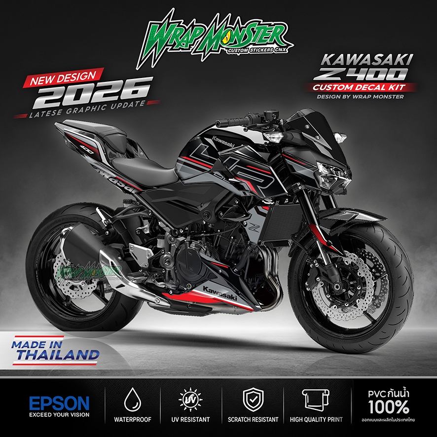 WRAP MONSTER สติ๊กเกอร์ Kawasaki Z400 Z250 รอบคัน ลาย ZX4R ชุดแต่งรถ Decal Sticker Kit กันน้ำ ติดรถม