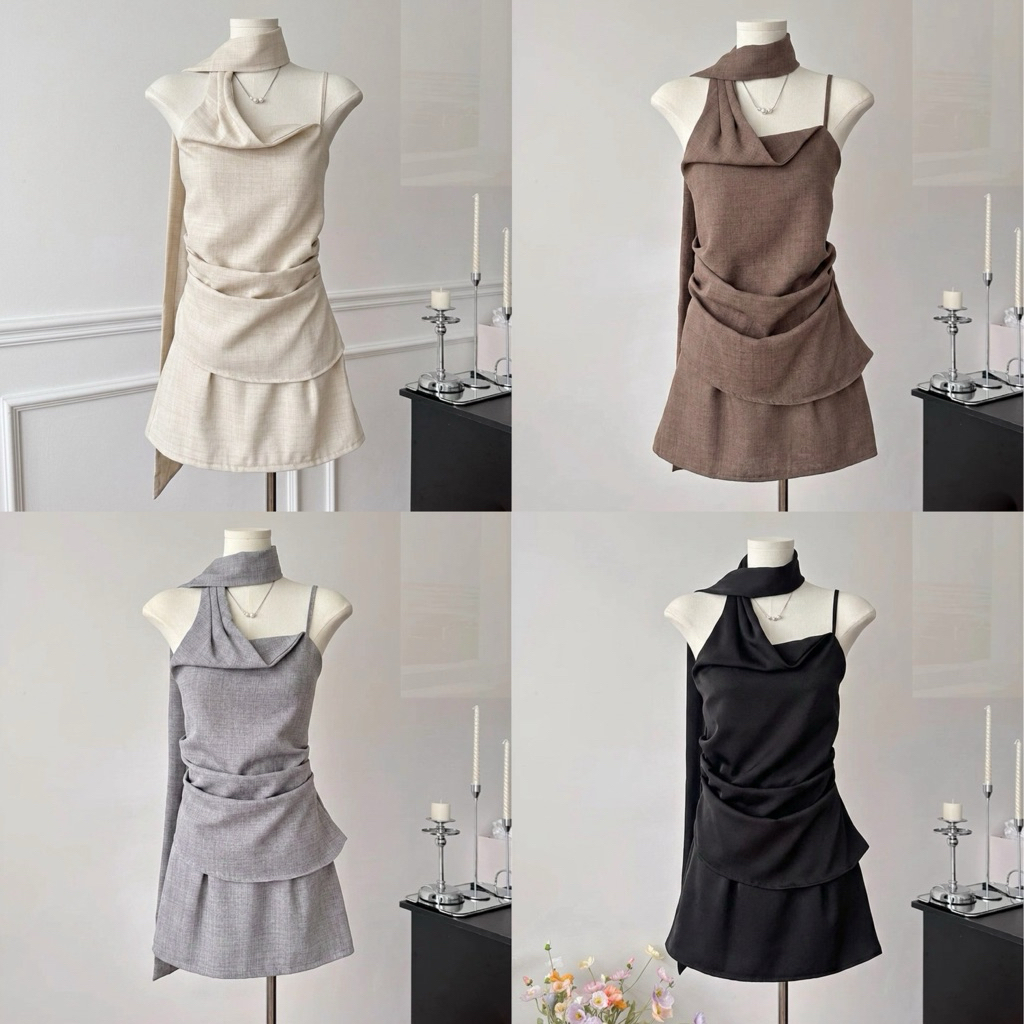 conycolours | SEAOL set ชุดเซต เสื้อ+กระโปรง ดีเทลสายผูกคอ