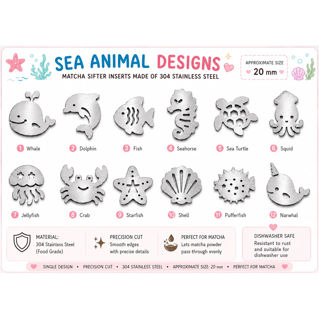 ลูกร่อนมัทฉะ สแตนเลส304 หนา 6 มิล foodgrade (Sea animal designs) (แถมกล่องเก็บ)