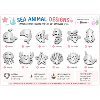ลูกร่อนมัทฉะ สแตนเลส304 หนา 6 มิล foodgrade (Sea animal designs) (แถมกล่องเก็บ)