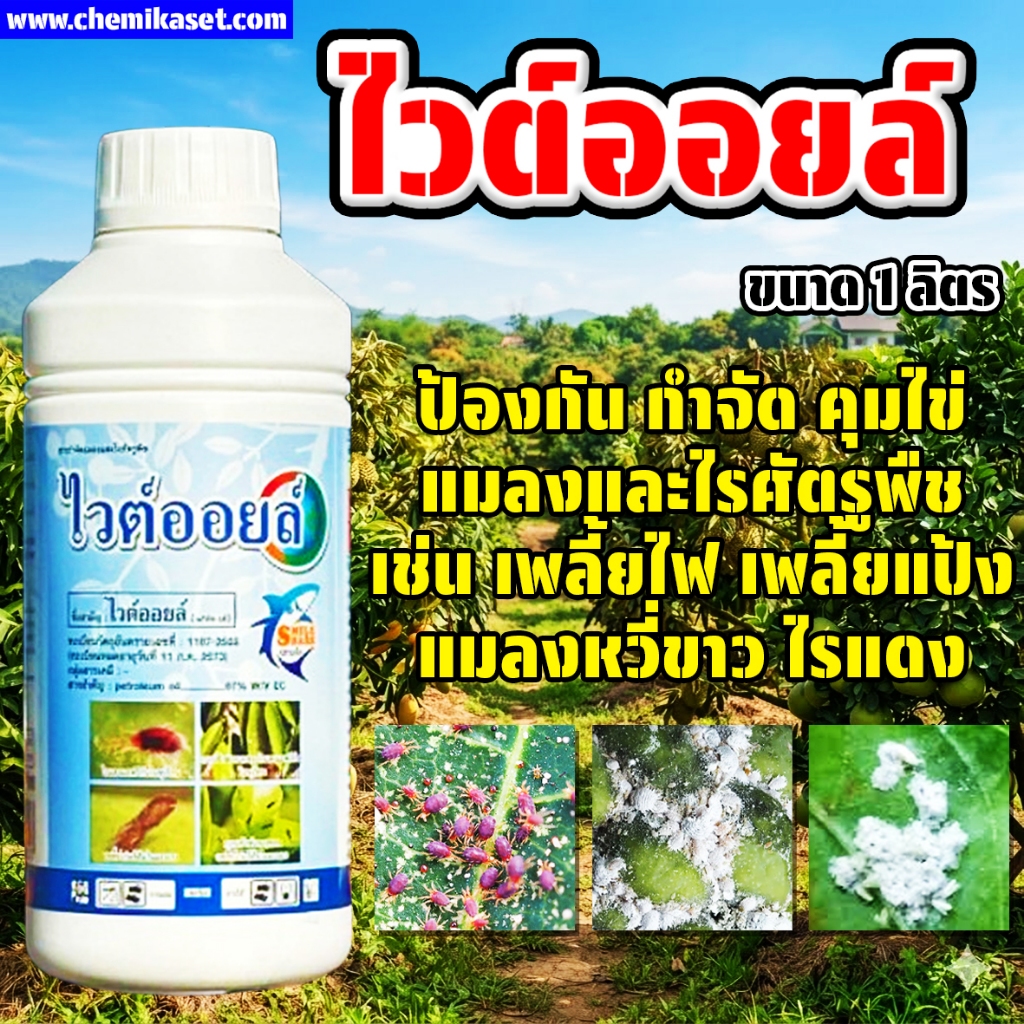 ไวต์ออยล์ ขนาด 1 ลิตร กำจัดแมลง คุมไข่ เพลี้ย แมลงหวี่ ไร เคลือบผิวแมลง ปิโตรเลียมออยล์