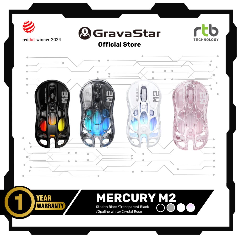 (ประกันศูนย์ไทย 1 ปี) GravaStar Mercury M2 เมาส์เกมมิ่งไร้สาย Wireless Gaming Mouse