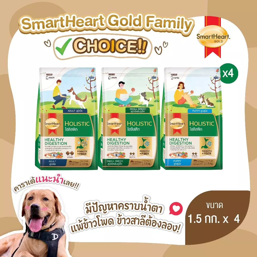 (แพ็ค 4) สมาร์ทฮาร์ทโกลด์ อาหารสุนัข โฮลิสติก ขนาด 1.5กก