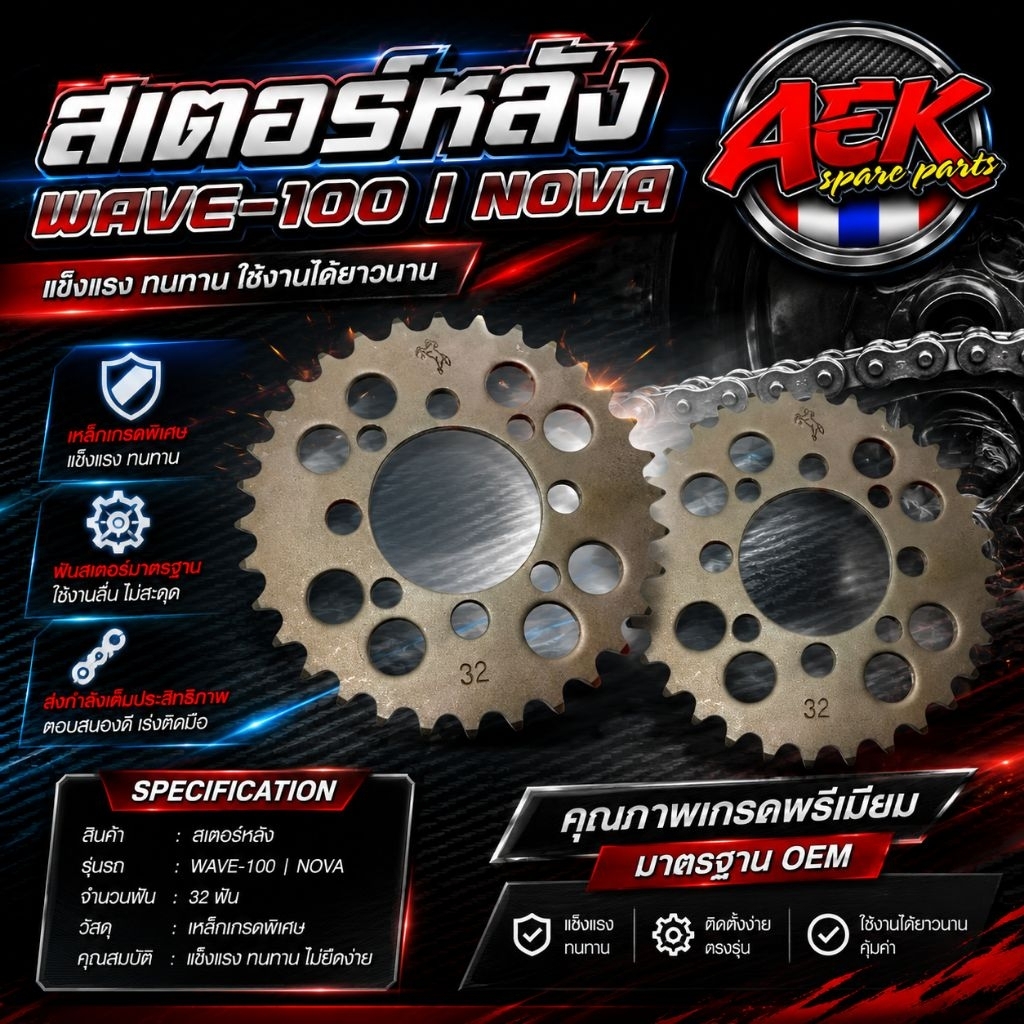 สเตอร์หลัง 415 เวฟ100/โนวา/ดรีม Wave100 Nova Dream Sonic เบอร์ 22-40 สเตอร์ตราม้า