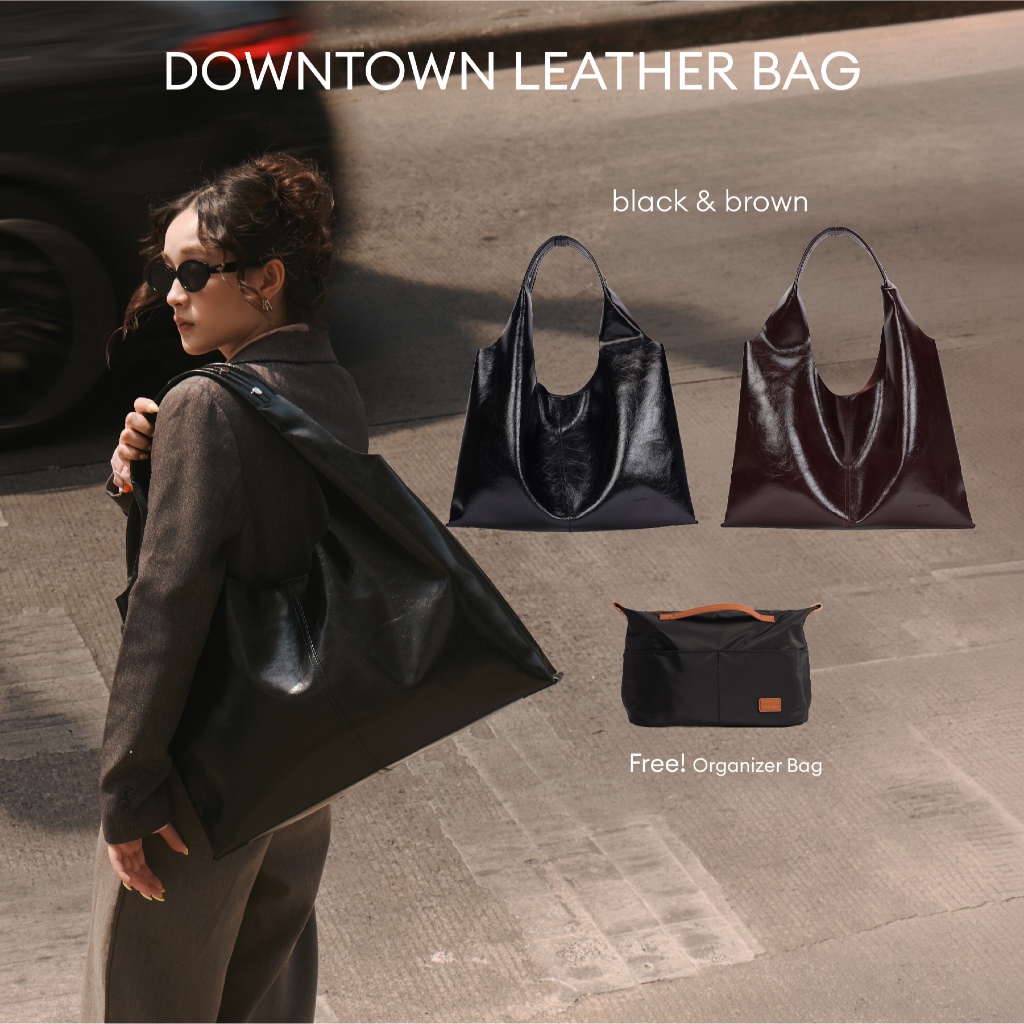 MUNIGA รุ่น Downtown Leather Bag กระเป๋าถือและสะพายไหล่ ใบใหญ่ ใส่โน๊ตบุ๊คได้ สำหรับผู้หญิง สินค้าใหม่