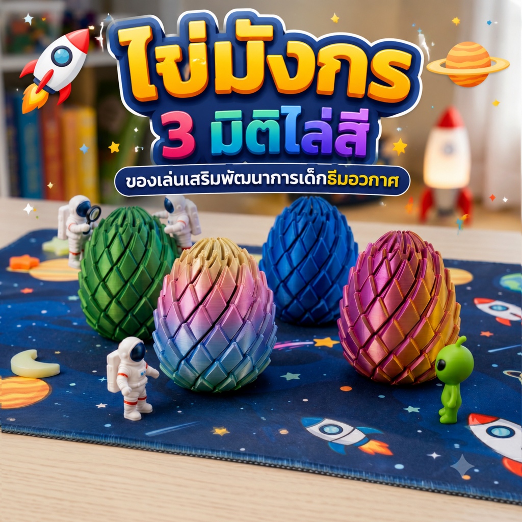 3D printed twist egg ไข่ขนนก 3D พิมพ์สามมิติ ของเล่นคลายเครียด ไข่แปลงร่าง ฟิดเจ็ต สีเรนโบว์ PLA
