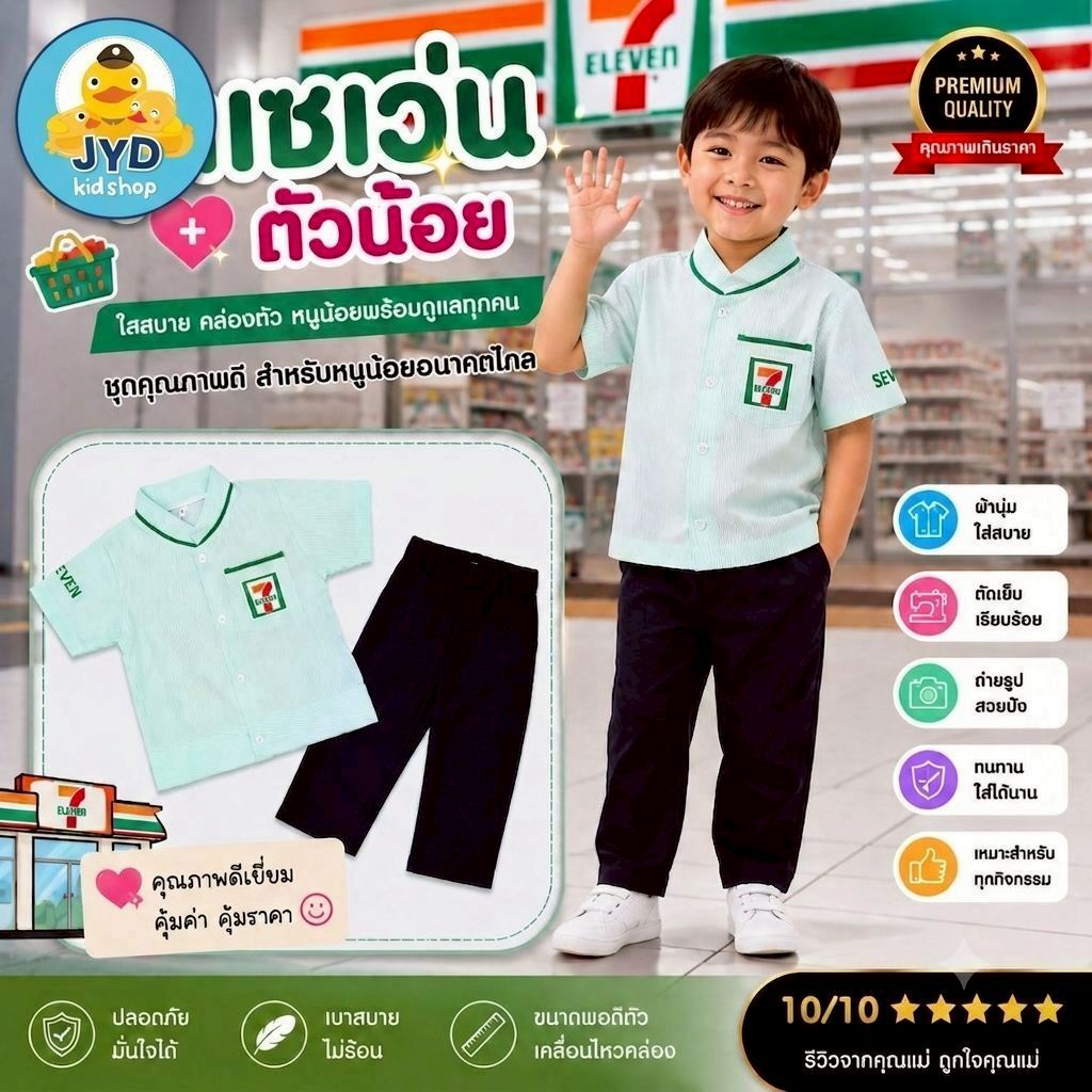 (jyd) ชุดอาชีพเด็ก ชุด7-11 ชุดเซเว่นหญิง ชุดเซเว่นกระโปรง ชุดพนักงานเซเว่นเด็ก ชุดเซเว่นเด็ก ชุดเด็ก ชุดอาชีพในฝันเด็ก ช