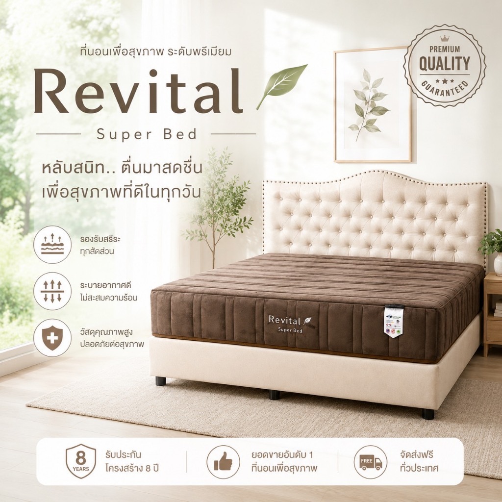 จัดส่งทั่วประเทศ 5-10 วันSuperBed🟣Revital ที่นอนพ็อกเก็ตสปริงเสริมยางพาราหนา 11 นิ้วเกรดโรงแรม 5 ดาว