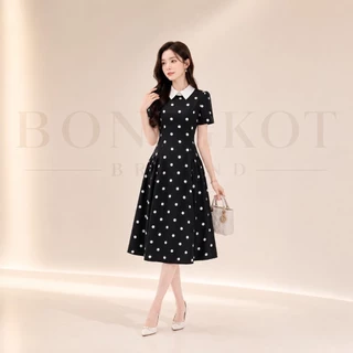 ND13 Polly Dress เดรสออกงาน ชุดทำงานคอปกลายจุด ดีเทลสวยสุภาพเรียบหรู