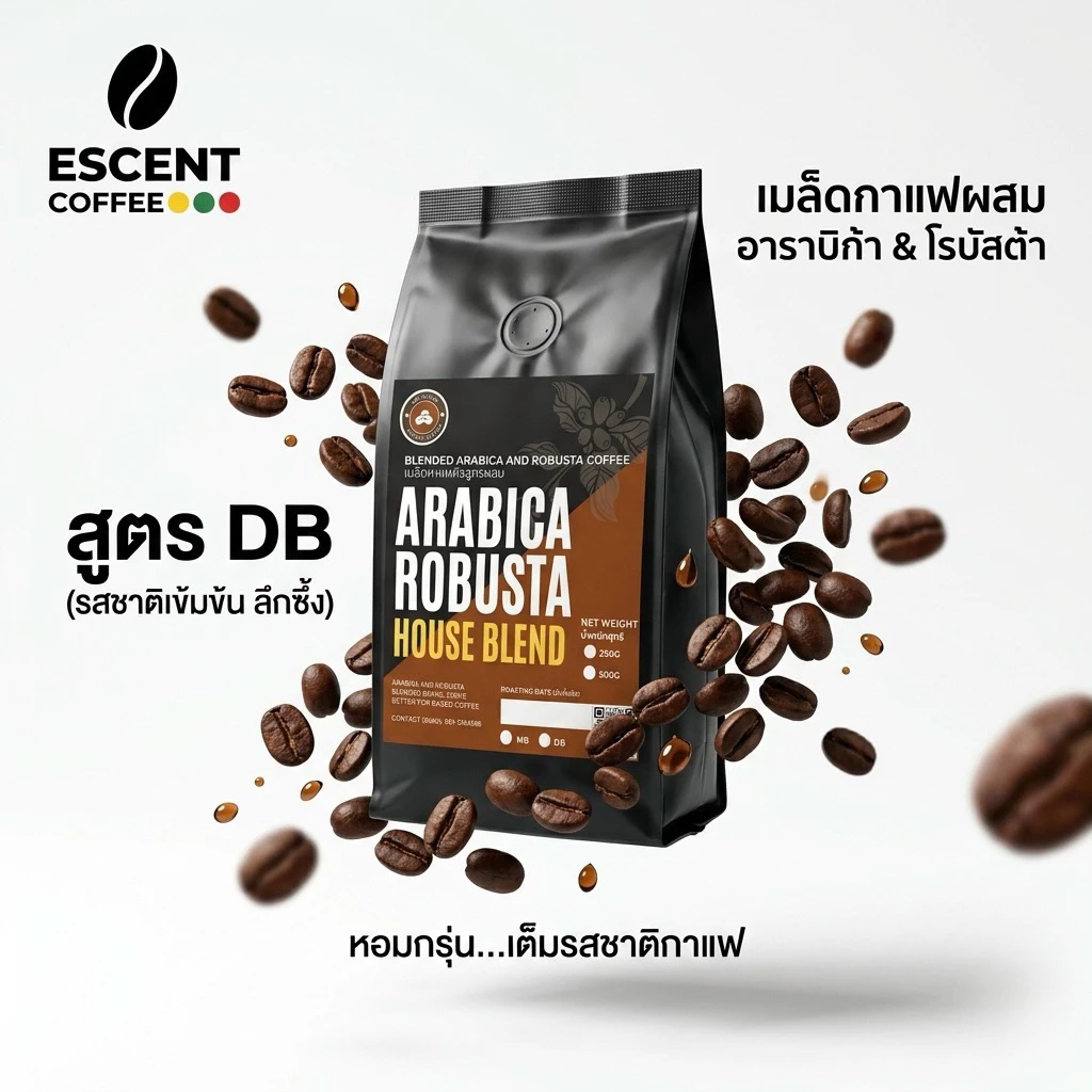 DB 250 g. Arabica Robusta Blend เมล็ดกาแฟสูตรผสมอาราบิก้าโรบัสต้า-คั่วเข้ม สูตร DB 250 กรัม