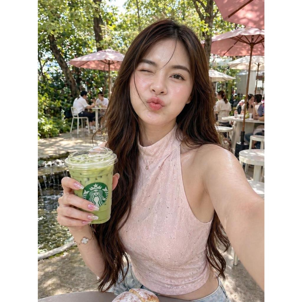 B-376 เสื้อคอปิด ผ้าลูกไม้ ดีเทลกลิตเตอร์ moon tank top