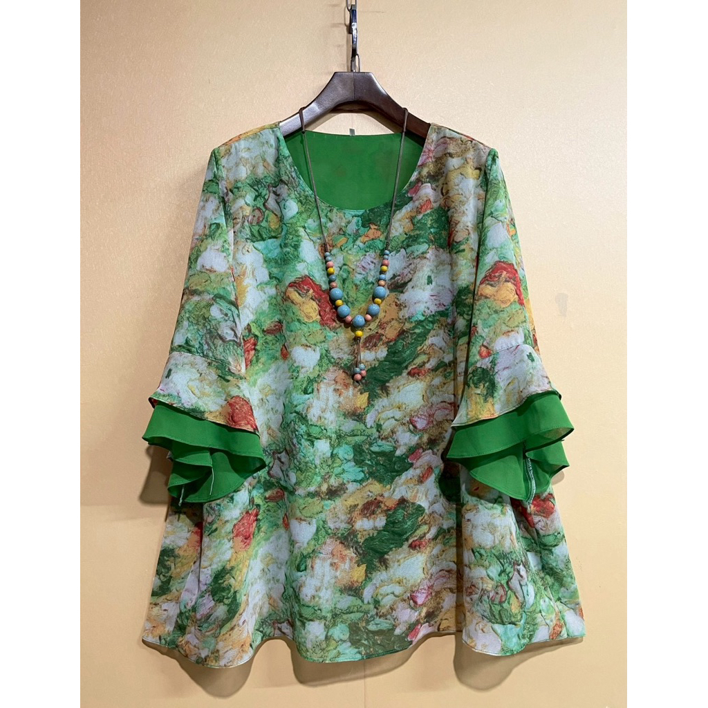เสื้อชีฟองลายดอก(อก 52“) ทรงแขนต่อระบาย ไซส์ใหญ่