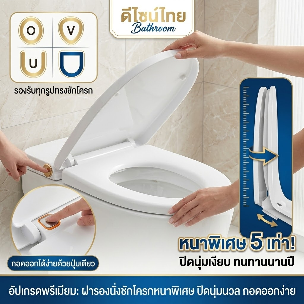 🔥ใช้ได้ทุกยี่ห้อ🔥 ฝาชักโครก ฝารองชักโครก รองนั่งชักโครก รูปทรง U/V/O เพิ่มความหนาป้องกันการแตกหัก【ส่งจากไทย】