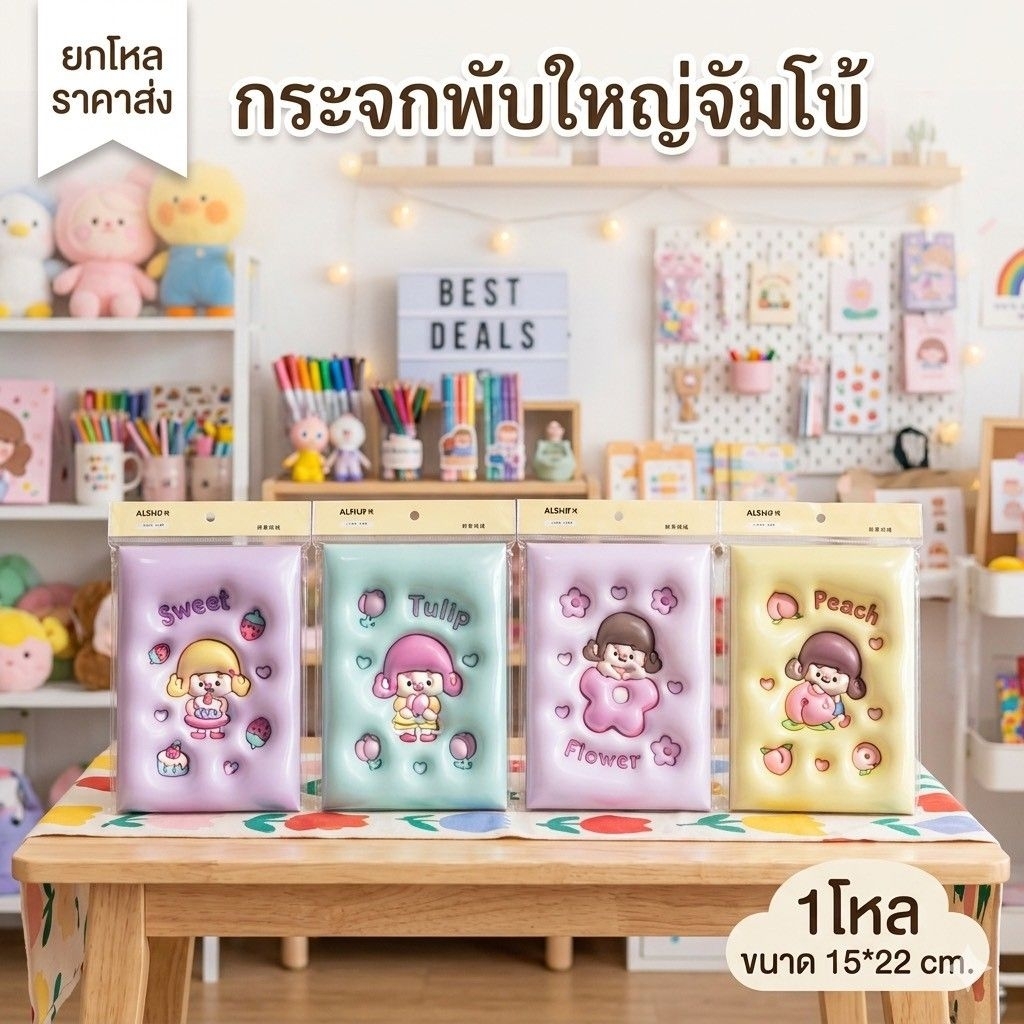 🌷ยกโหล🌷 กระจกตั้งโต๊ะขนาดจัมโบ้ 15*22 cm. คละสี 12 ชิ้น