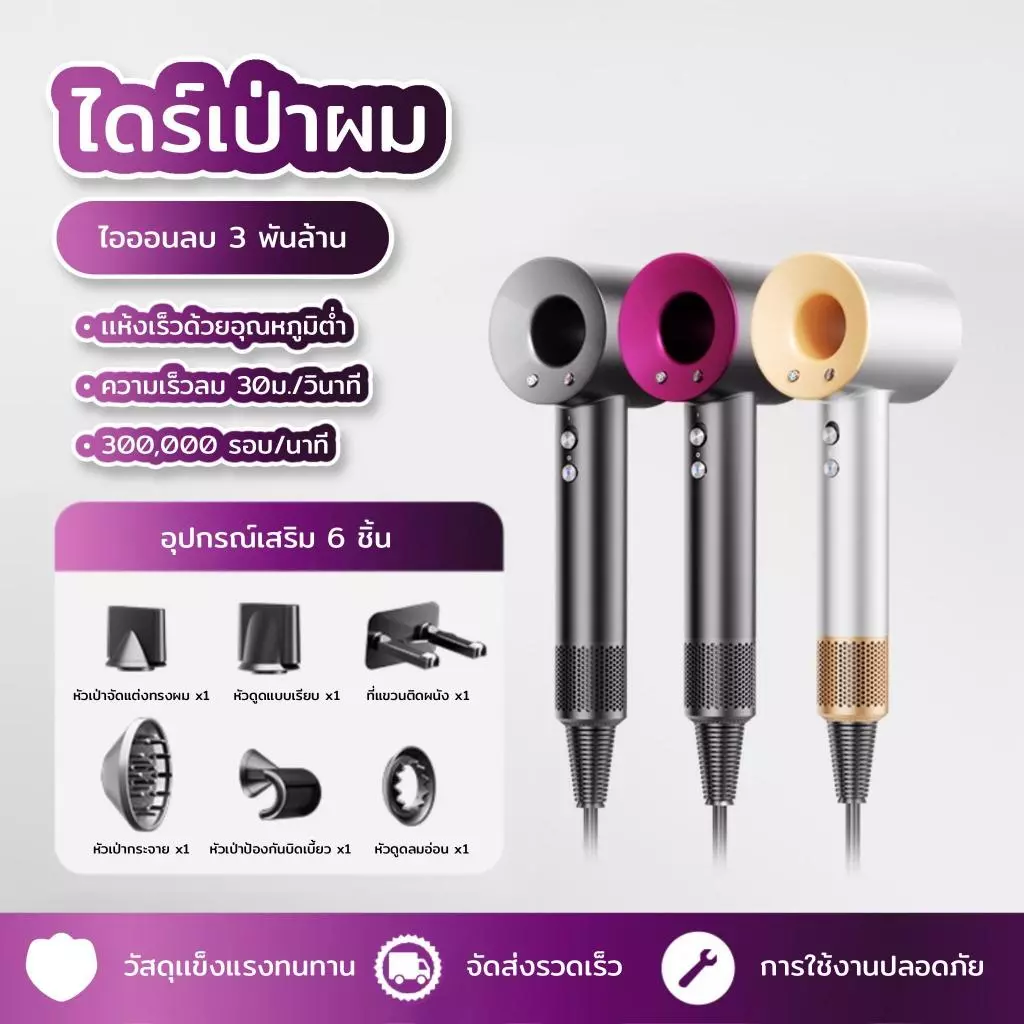 MHL-01 ไดร์เป่าผมอัจฉริยะ หมุนเร็ว110.000 รอบ/นาที ผมแห้งเร็วพิเศษ ไดร์เป่าผมไอออนปรับลมเย็นลมร้อนได้