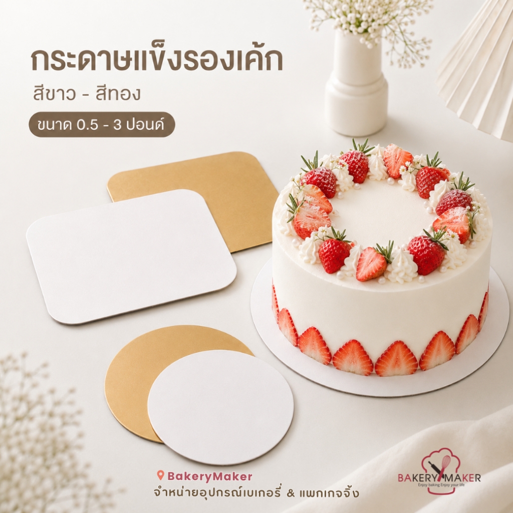ฐานรองเค้กปอนด์ กลม, สี่เหลี่ยม / สีขาว, ทอง แผ่นรองเค้ก cake board ฐานทอง กลม รองเค้กปอนด์