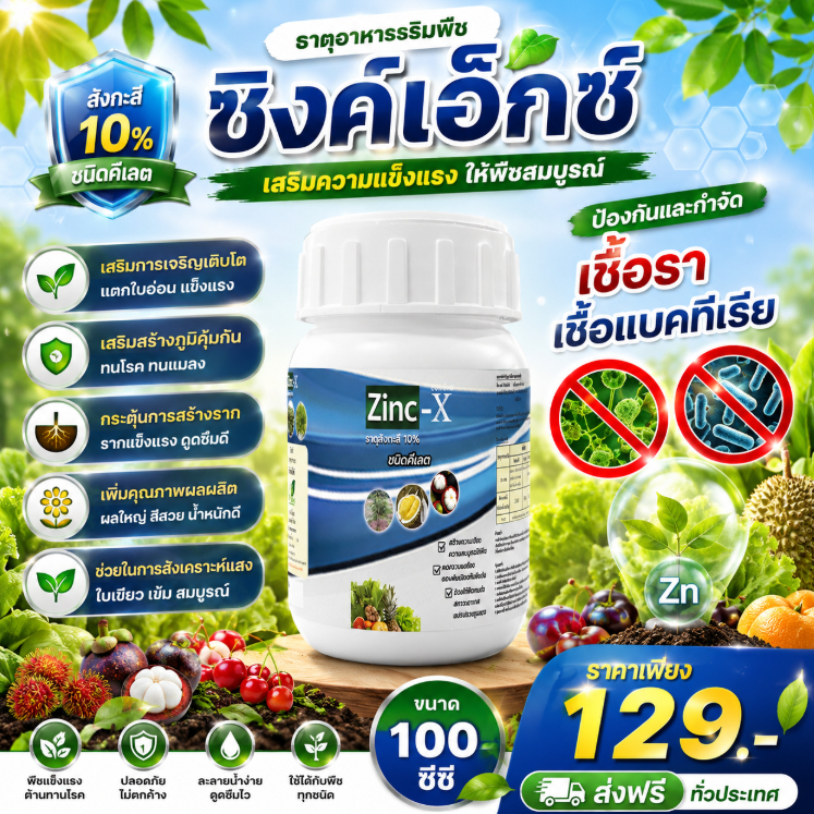 ซิงค์เอ็กซ์ ขนาด 100ซีซี สังกะสี10% ชนิดคีเลต ป้องกันและกำจัด เชื้อรา เชื้อแบคทีเรีย