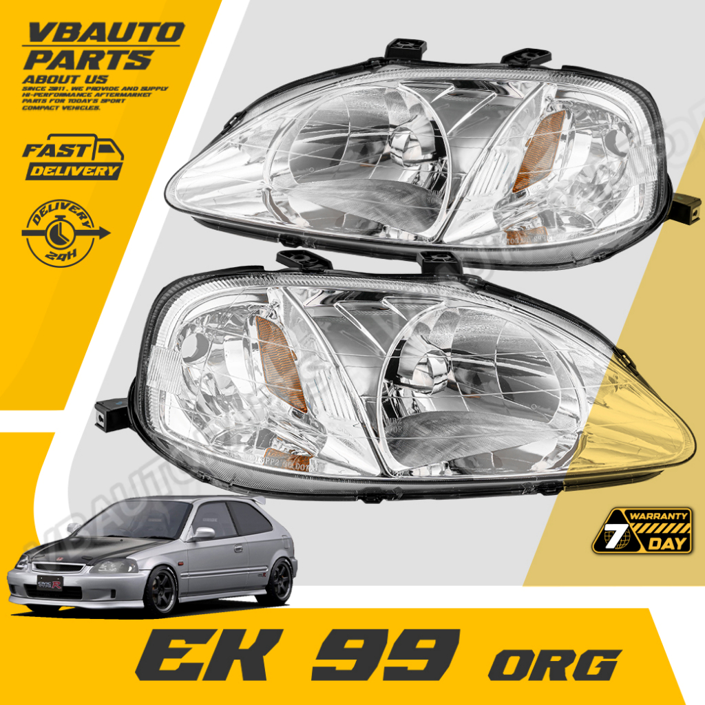 โคมไฟหน้าเพชร Civic EK (โคมขาว-มุมส้ม)(EK-99-ORG)