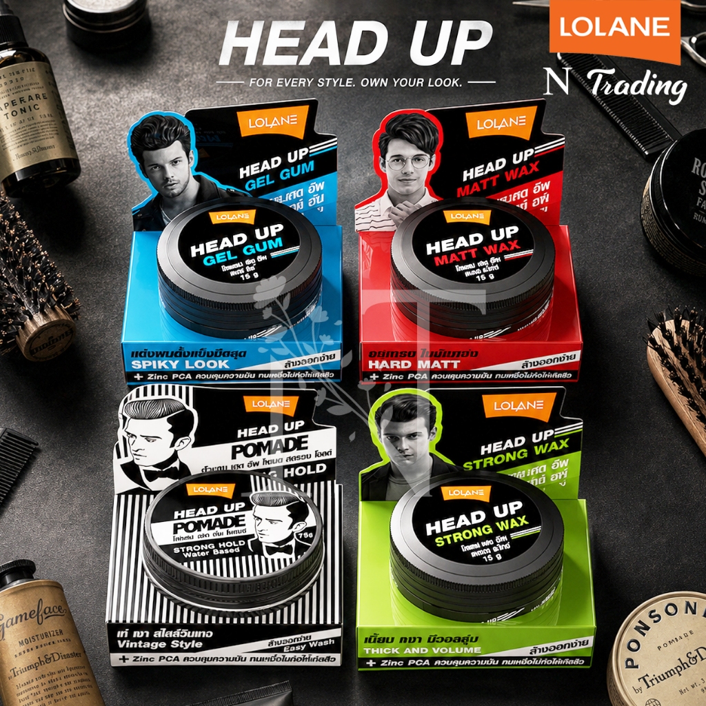 Lolane Head Up Wax | โลแลน เฮด อัพ | แว๊กซ์จัดแต่งผม 4 สูตร Gel Gum, Matt Wax, Strong Wax, Strong Hold water based 75 g