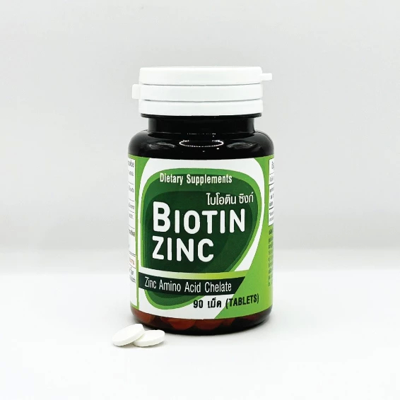 Biotin Zinc ไบโอทิน ซิงก์ คณะ เภสัชจุฬา ไบโอติน จุฬา เภสัช ซิงค์ ผม เล็บ ผมร่วง ผมบาง ผมหงอก ขนาด 90