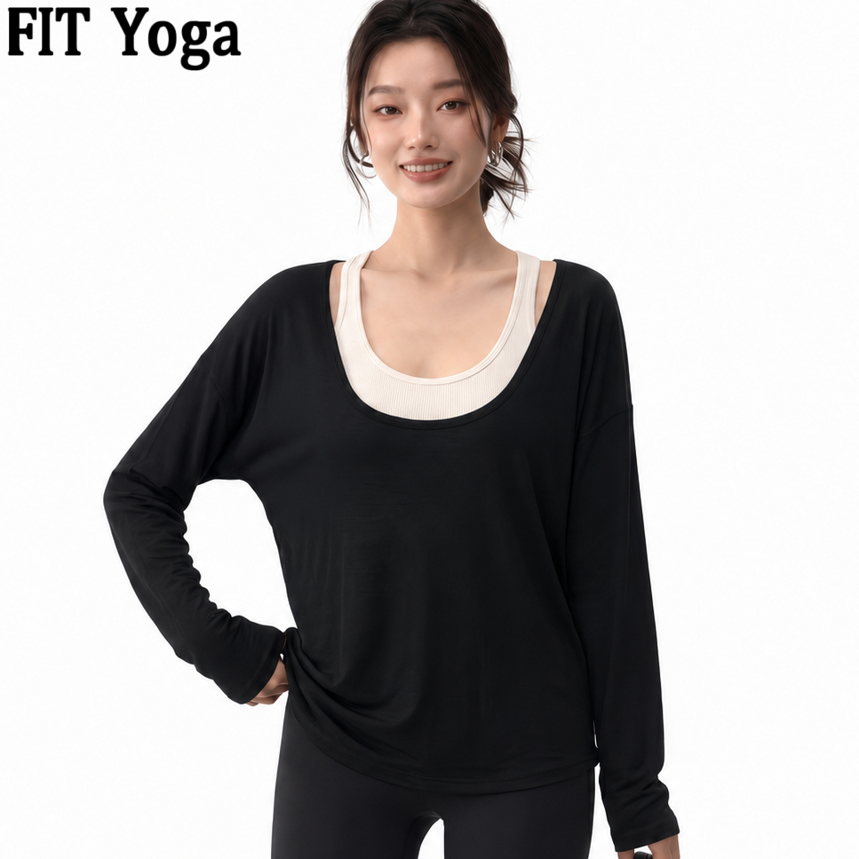 FitYoga เสื้อกีฬาสำหรับเสื้อผ้าโยคะแขนยาวบาง ๆ ของผู้หญิง