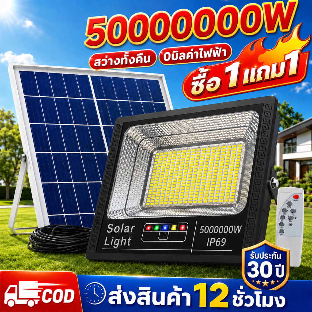 รับประกัน30ปี ไฟโซล่าเซล 5000,000W โซลาร์เซลล์ ไฟโซล่าเซลล์ Solar Light ไฟพลังงานแสงอาทิตย์ ไฟLEDไฟแสงอ แผงโซล่า ไฟโซล่า