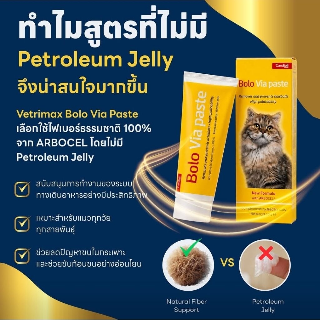 Bolovia 50 กรัม หมดอายุ 01/2028  ป้องกันและลดการเกิดก้อนขนในแมว