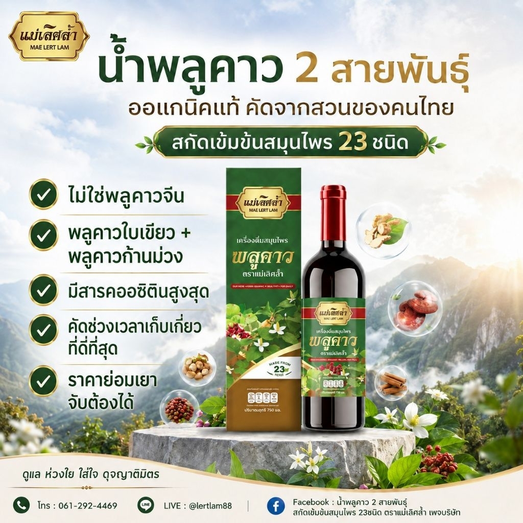 ส่งฟรี [1 แถม 1]น้ำพลูคาว 2สายพันธุ์ สมุนไพร23ชนิด แม่เลิศล้ำ พลูคาว ก้านตอง คาวตอง ขนาด 750 มล.